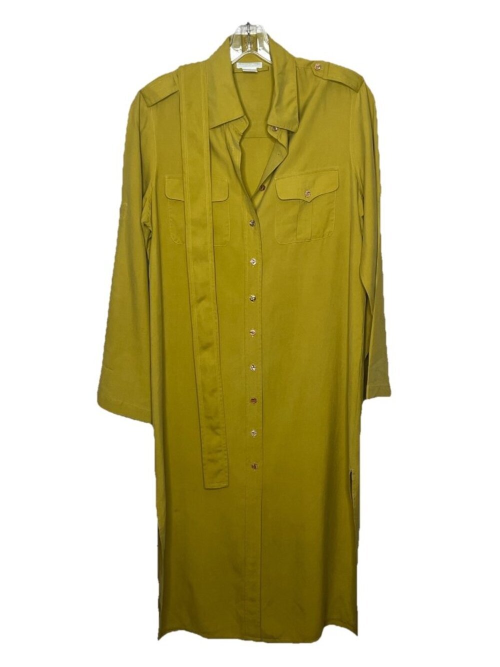 Design Exchange Collection Silk Midi Shirt Dress Mustard Yellow Belted Sz S Safa